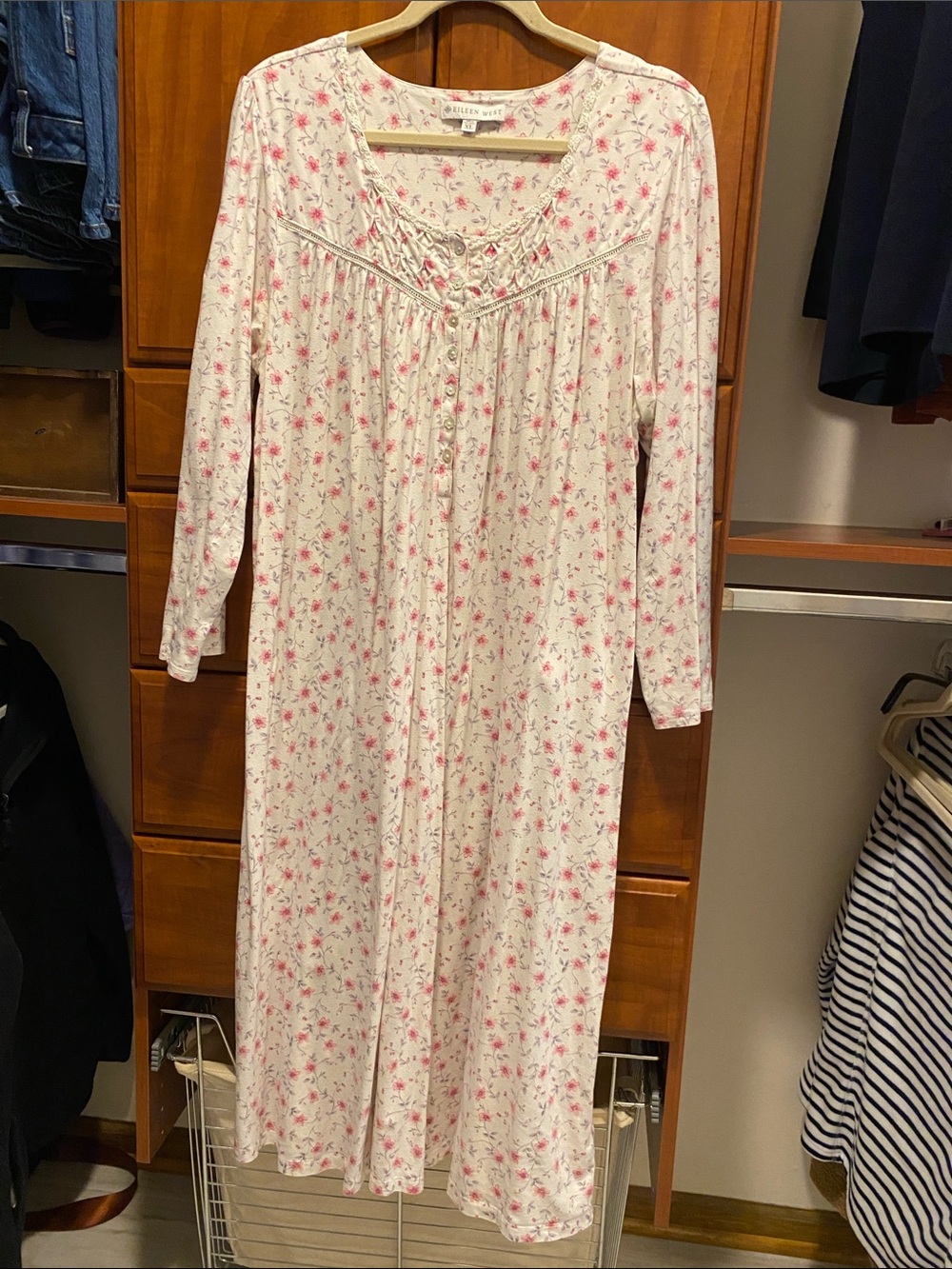 Eileen West Cream Nightgown with Pink Floral Print